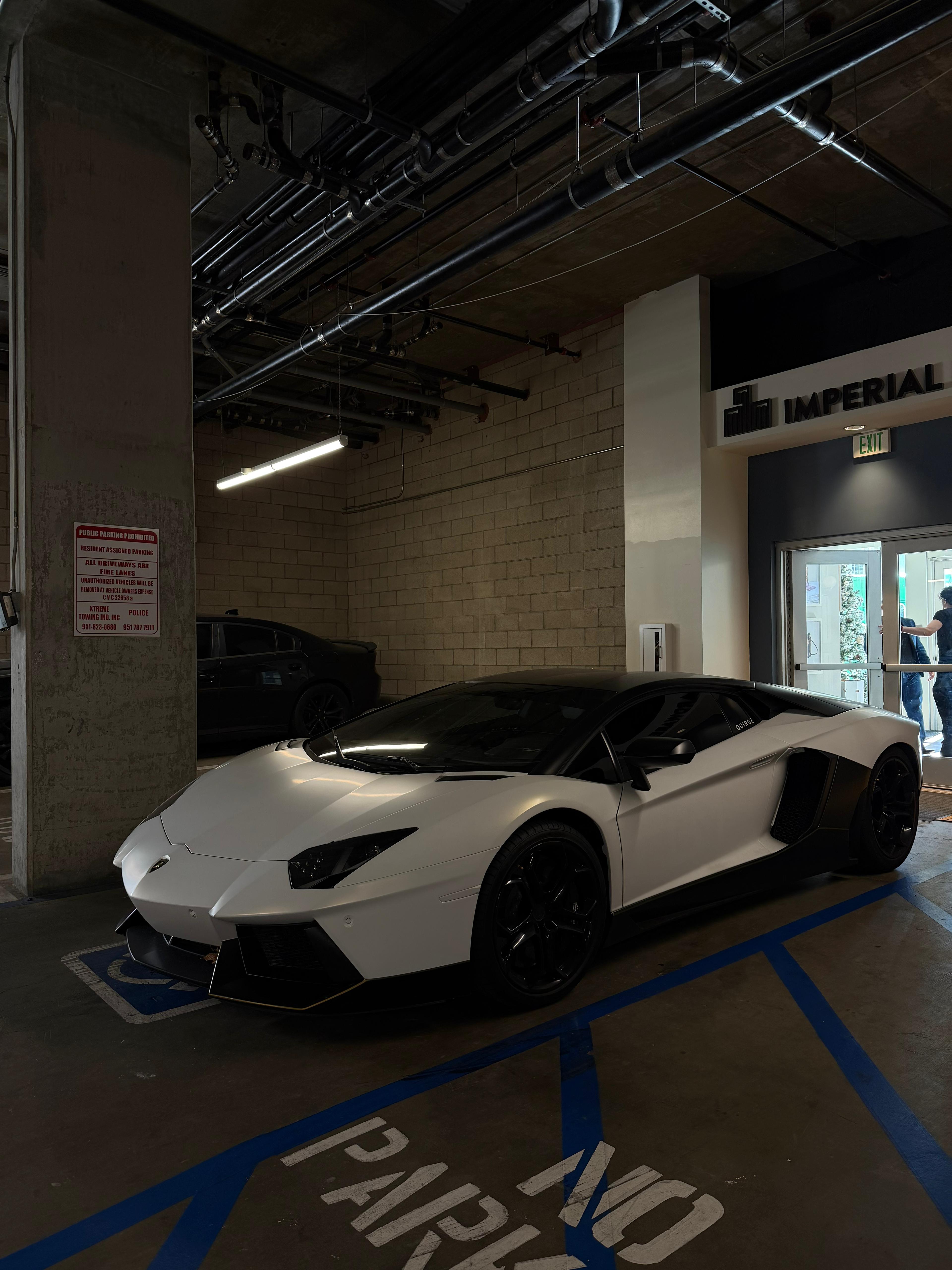 Lamborghini Aventador parked in an industrial garage