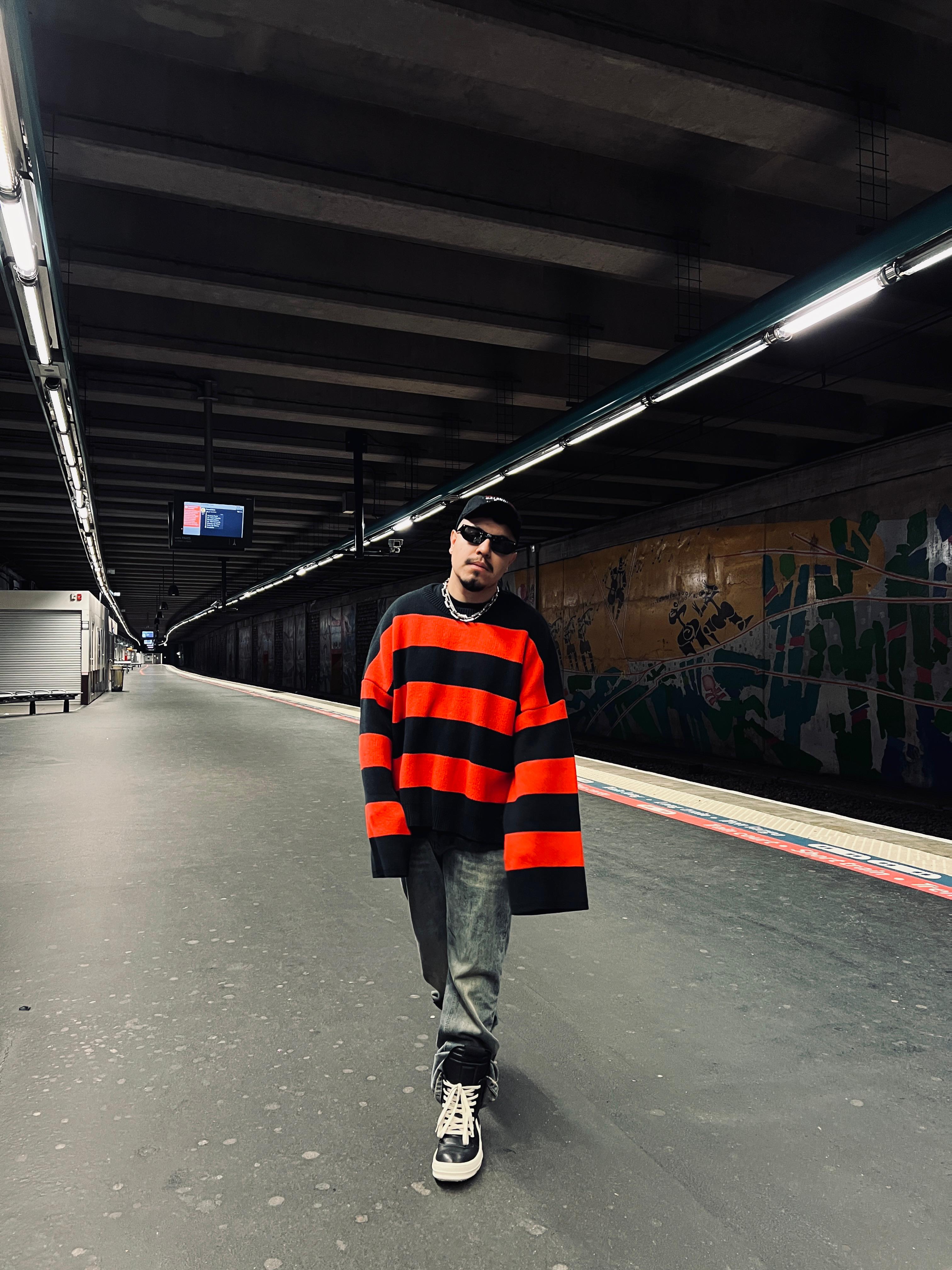 Frankie Quiroz alone on an empty Paris metro platform